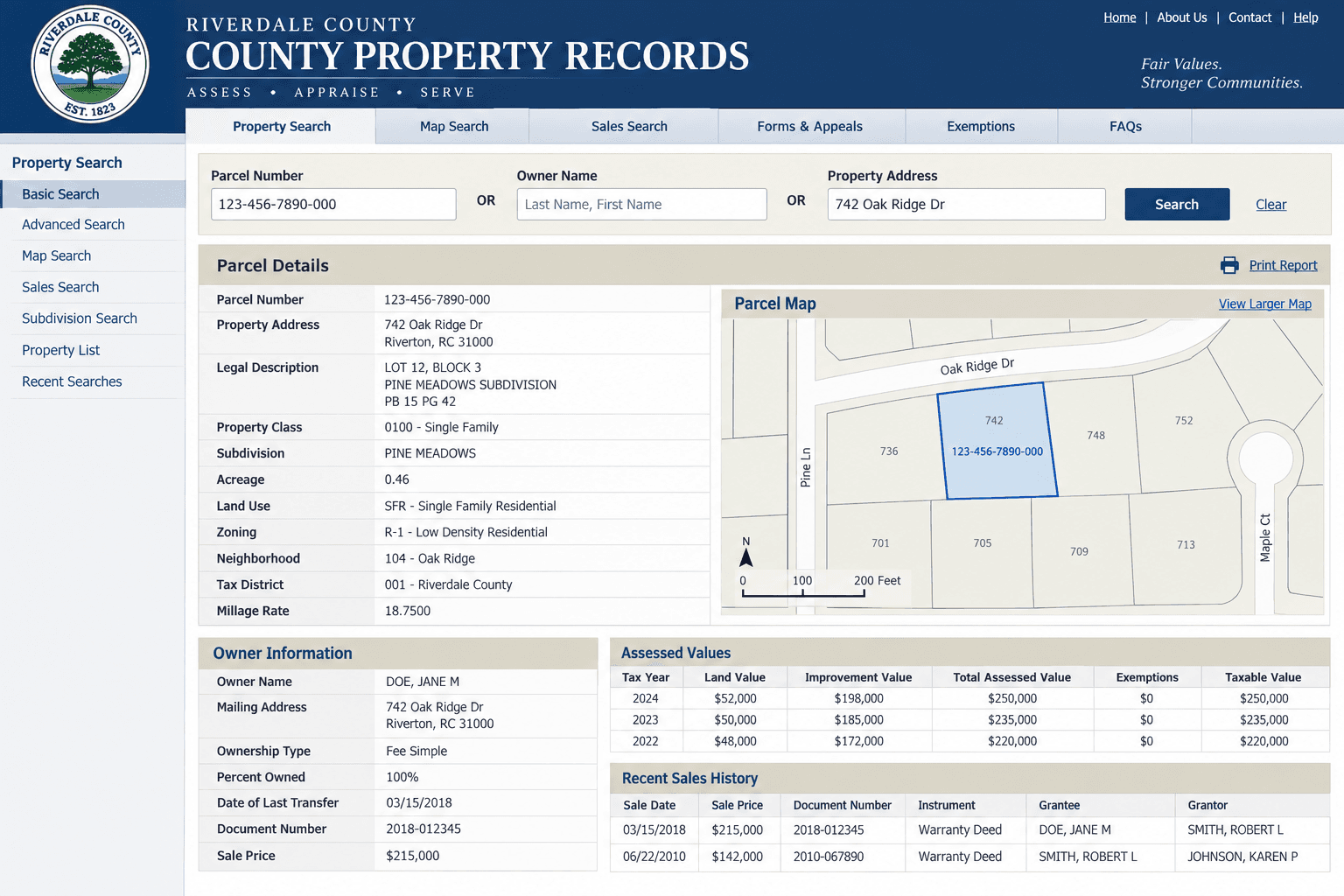 Illustrative Assessor records interface